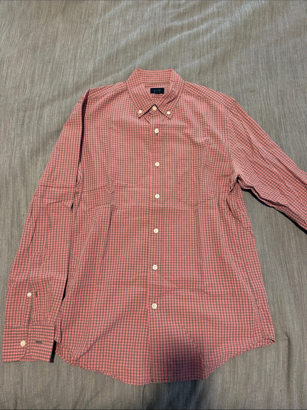J. Crew Coral Check Button-Down Long Sleeve Shirt